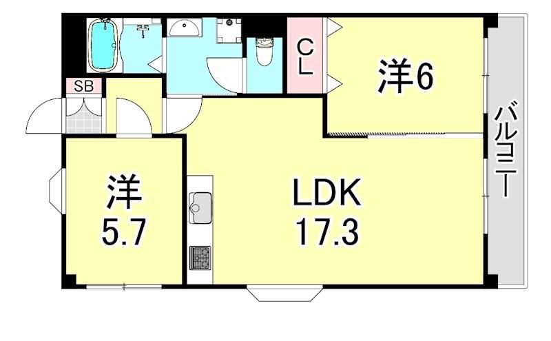 ティ・エス・ワイ ハイツ(2LDK/2階)の間取り写真