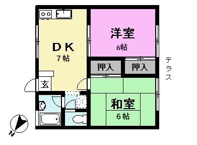 マインドハイム関根(2DK/1階)の間取り写真