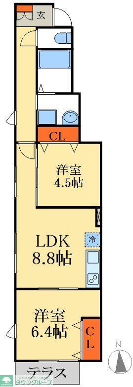 建部コーポ(2LDK/1階)の間取り写真
