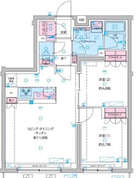 ジェノヴィア竹ノ塚(2LDK/1階)の間取り写真