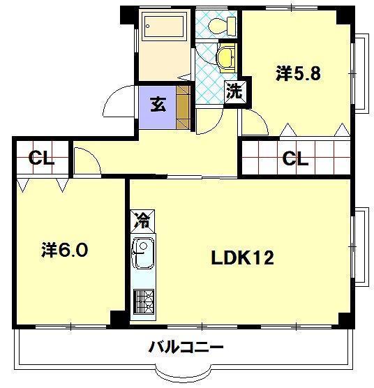 シャンドゥブレ北栄(2LDK/2階)の間取り写真