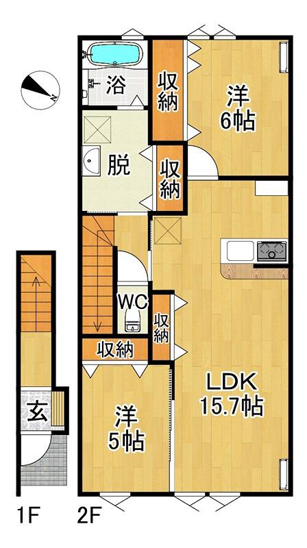 サンシエル岡造道(2LDK/2階)の間取り写真