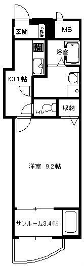 クレールカーサ(1K/4階)の間取り写真