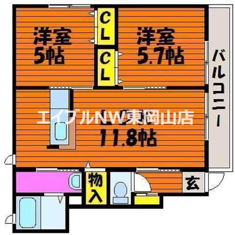 ピナクル国富1番館(2LDK/1階)の間取り写真