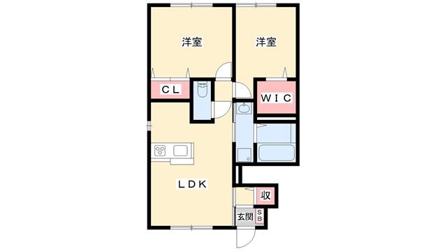 マーブル A棟(2LDK/1階)の間取り写真