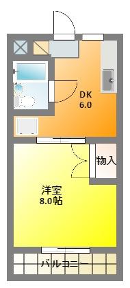 スカイハイツ仲山(1DK/2階)の間取り写真