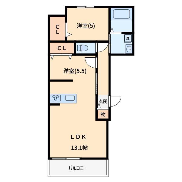 ラレーヌ武蔵浦和(2LDK/2階)の間取り写真