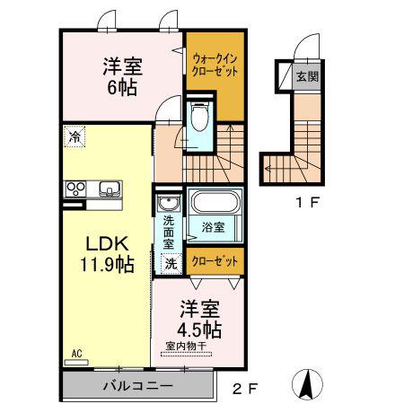 セジュールウィット 秀(2LDK/2階)の間取り写真