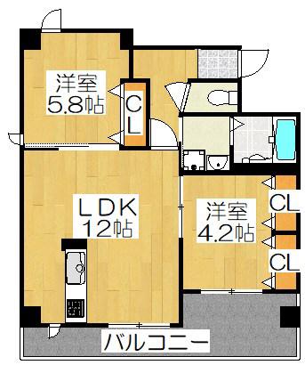 グランドラティス河原町七条(2LDK/3階)の間取り写真