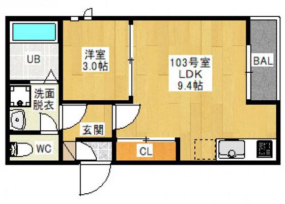 GRANDTIC 下中野(1LDK/1階)の間取り写真
