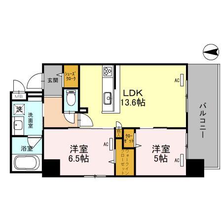 CREST COURT DOSHINクレストコート同心(2LDK/3階)の間取り写真