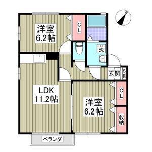 ヴェルジェ・メゾンE(2LDK/2階)の間取り写真