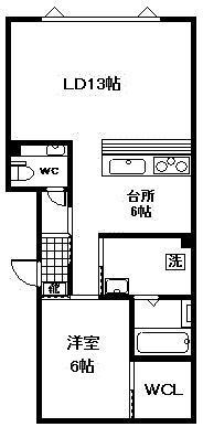 ウエスト COURT(1LDK/2階)の間取り写真