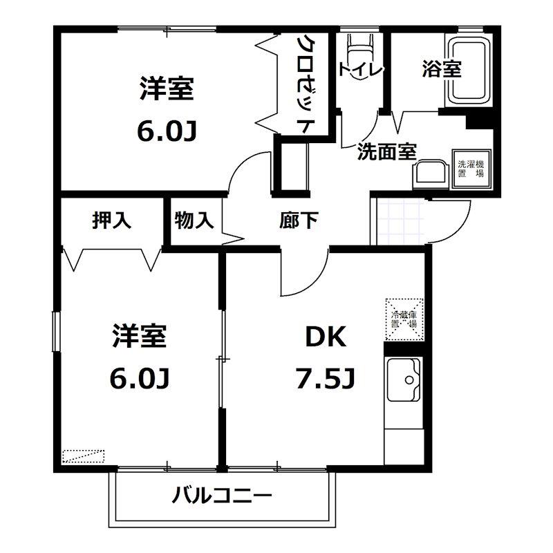 佐藤ハイツ B棟(2DK/1階)の間取り写真
