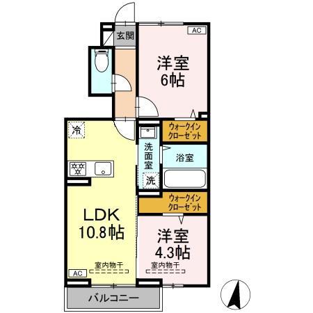 ラフィネ神辺 A棟(2LDK/1階)の間取り写真