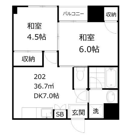 メゾンスヤマ(2DK/2階)の間取り写真