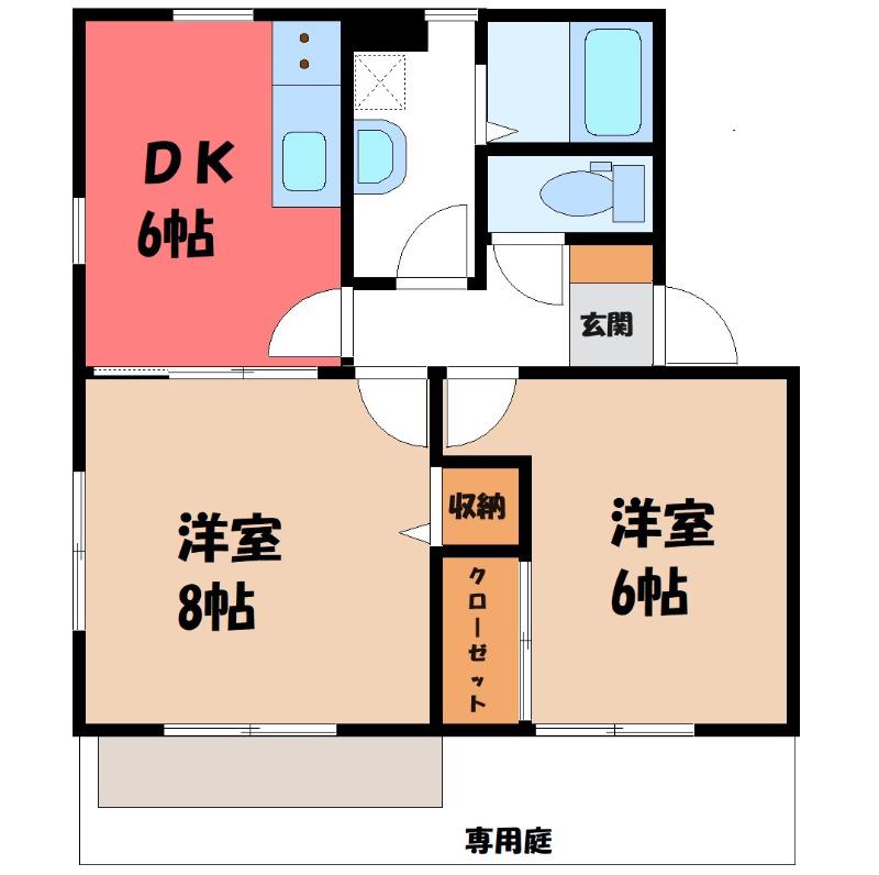 シュクルB(2DK/1階)の間取り写真