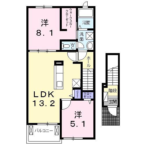 ラ・ブレーメンA(2LDK/2階)の間取り写真