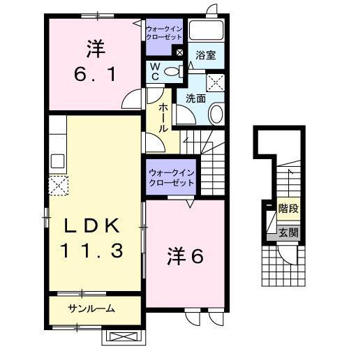 ヌーベルカクマンB(2LDK/2階)の間取り写真