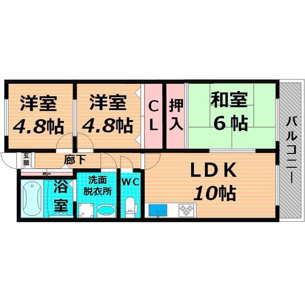 コンチネンタル鶴見(3LDK/2階)の間取り写真