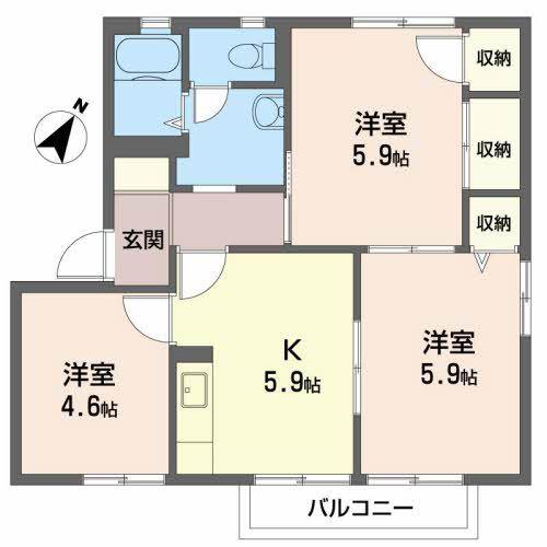 ドミール北内 A棟(3K/2階)の間取り写真