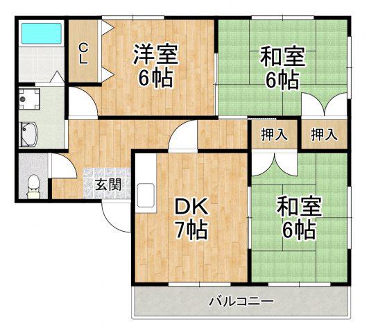 サンハイム千代田I番館(3DK/1階)の間取り写真