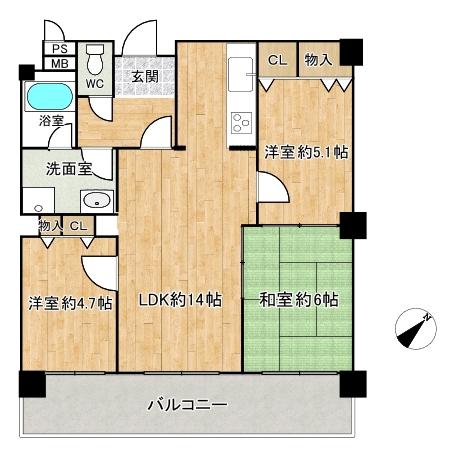 プリオーレ美山台壱番館(3LDK/1階)の間取り写真