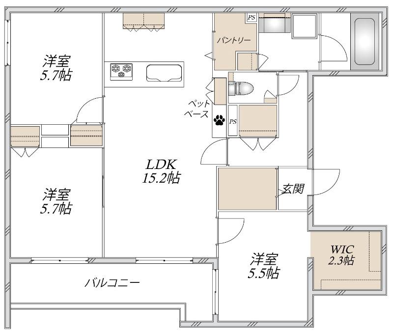ヘーベルメゾン・カノーラ(3LDK/2階)の間取り写真