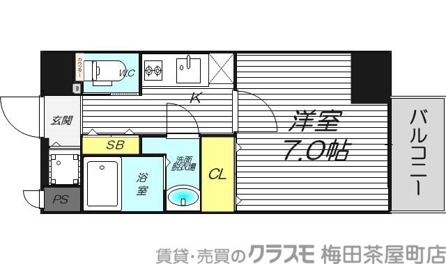 クレビオス天満橋(1K/11階)の間取り写真