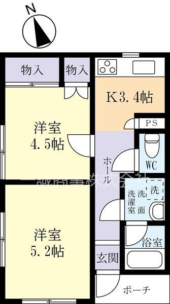 ハイツ姫(2K/1階)の間取り写真