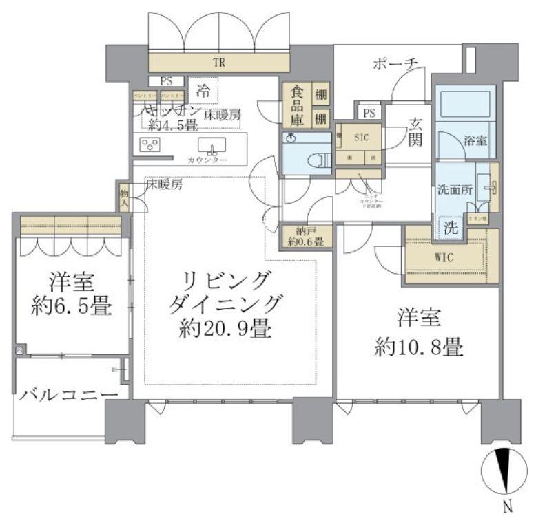 ドゥ・トゥールW棟(2LDK/52階)の間取り写真