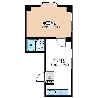 ホワイトヒルズ菜根(1DK/6階)の間取り写真