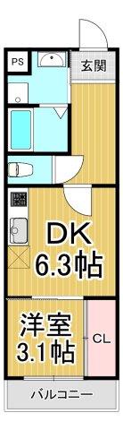 ヴェレーナ北本町(1DK/3階)の間取り写真