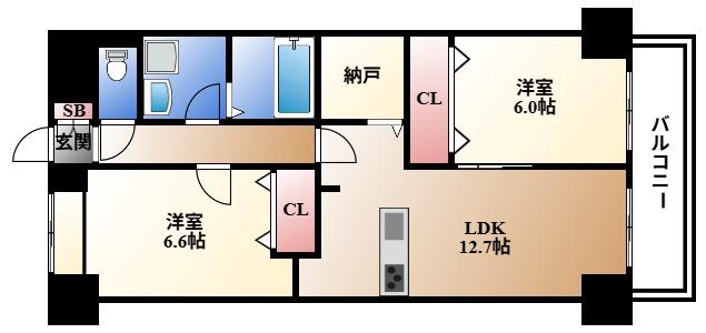 ハピネス車道(2SLDK/5階)の間取り写真