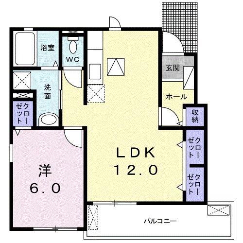 カーサ プリートN(1LDK/1階)の間取り写真