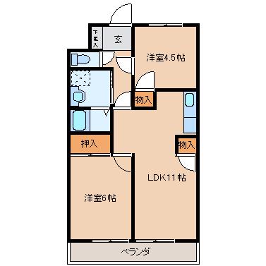 サンヴィラ小林(2LDK/3階)の間取り写真