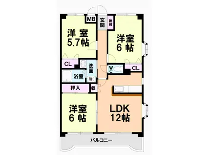 スターウエスト(3LDK/3階)の間取り写真