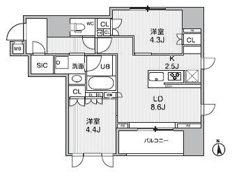 SEASON FLATS SHINOKACHIMACHI(2LDK/8階)の間取り写真