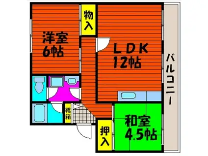 操南ハイツ(2LDK/3階)の間取り写真