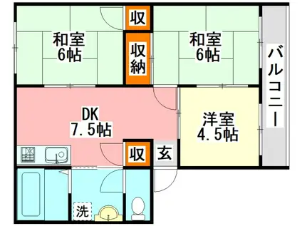 エステート蛍ヶ丘(3DK/1階)の間取り写真
