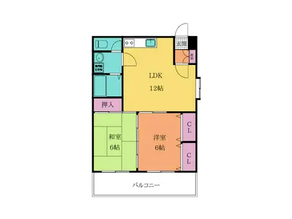 ハニーハイツ三萩野(2LDK/10階)の間取り写真