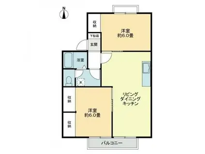 フォブールアベリアB(2LDK/1階)の間取り写真