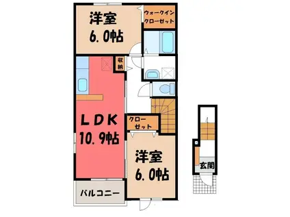 ミニヨンパレ II(2LDK/2階)の間取り写真