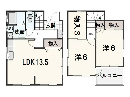 ＪＲ山陽本線 福山駅 徒歩61分 2階建 築29年(3SDK/1階)の間取り写真