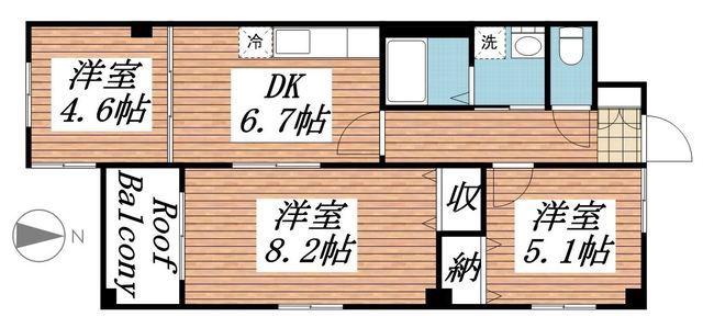 フォーチュネイト吹屋(3DK/2階)の間取り写真