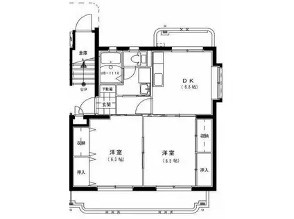 ハーベスト1号館(2DK/2階)の間取り写真