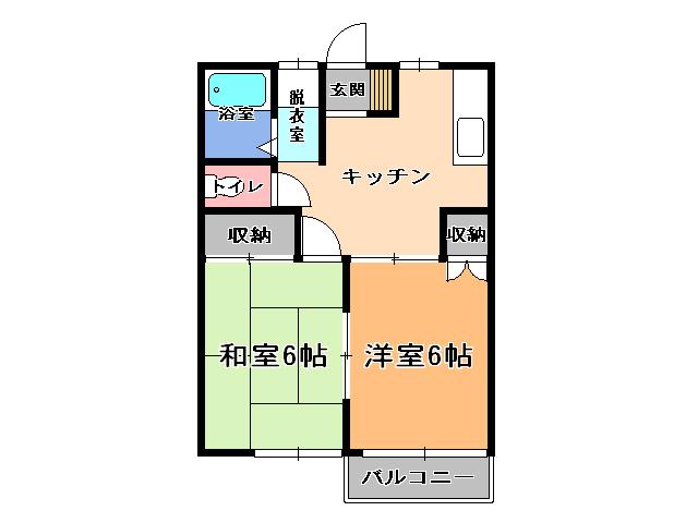 コーポ大橋(2DK/2階)の間取り写真