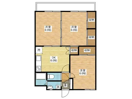 西山台ハイツ(3DK/2階)の間取り写真