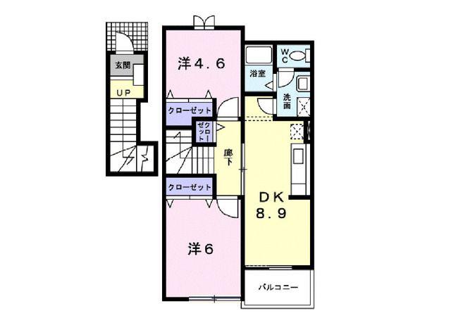 プール・トゥジュールC(2DK/2階)の間取り写真