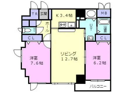グランドール東開(2LDK/3階)の間取り写真